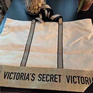 Victoria's Secret Gold and White Tote Bag Elegant Design